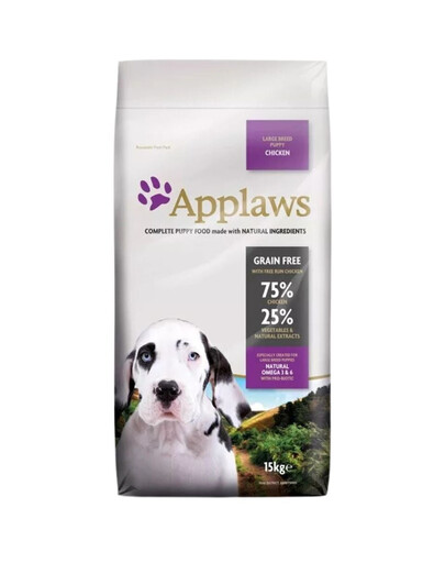 APPLAWS Lieliem kucēniem, ar vistu, sausā barība lielām šķirnēm 15 kg
