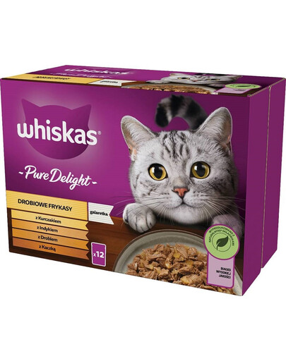 WHISKAS Pure Delight Mājputnu fritītes ar vistas, tītara, mājputnu, pīles gaļu 12x85g