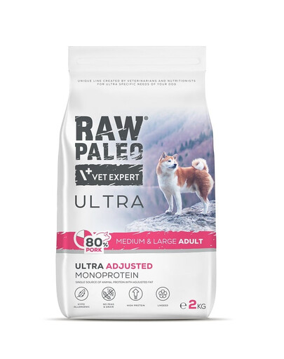 RAW PALEO Ultra Pork Medium Large Adult vidējiem un lieliem šķirnes suņiem cūkgaļa 60g