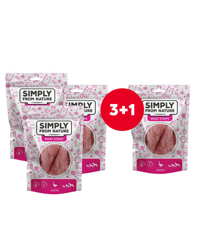 SIMPLY FROM NATURE gaļas strēmelītes zosu gaļas strēmelītes suņiem 4 x 80 g (3+1 BEZMAKSAS)