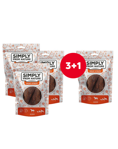 SIMPLY FROM NATURE Zirga gaļas sloksnes suņiem 4 x 80 g (3+1 BEZMAKSAS)