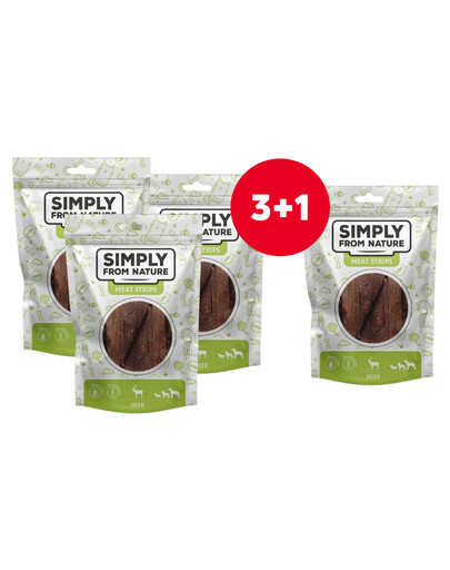 SIMPLY FROM NATURE Gaļas nūdeles ar brieža un mežacūkas gaļu suņiem 4 x 80 g (3+1 BEZ MAKSAS)