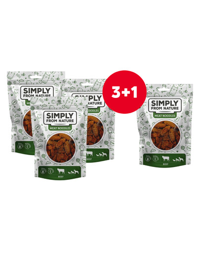 SIMPLY FROM NATURE Gaļas nūdeles ar liellopu gaļu suņiem 4 x 80 g (3+1 BEZMAKSAS)