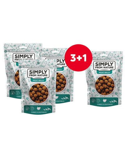 SIMPLY FROM NATURE Gaļas bumbiņas ar tītaru un dārzeņiem suņiem 4 x 80 g (3+1 BEZMAKSAS)