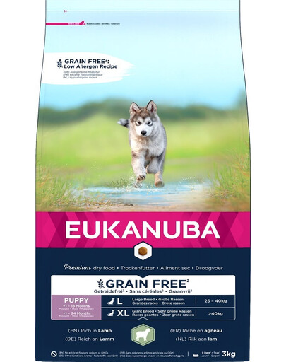 EUKANUBA Grain Free L Puppy Jēra gaļa 3 kg lielo šķirņu kucēniem