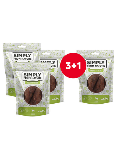 SIMPLY FROM NATURE gaļas strēmelītes Brieža gaļa suņiem 4 x 80 g (3+1 BEZMAKSAS)