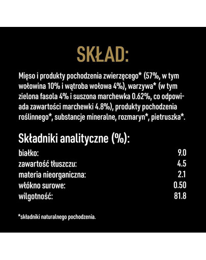 CESAR konservi 400g - mitra, pilnvērtīga barība pieaugušiem suņiem, bagāta ar liellopu gaļu, papildināta ar burkāniem, pupiņām un garšaugiem.