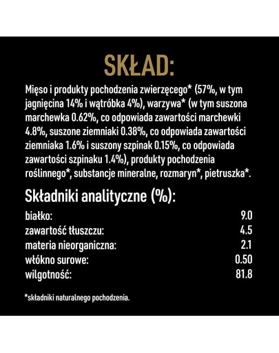 CESAR konservi 400g - mitra, pilnvērtīga barība pieaugušiem suņiem, bagāta ar jēra gaļu, ar burkānu, kartupeļu un spinātu piedevu.