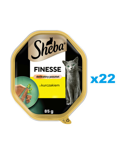 SHEBA Finesse tacka 22x85 g pilnvērtīga mitrā barība pieaugušiem kaķiem ar vistas gaļas pastē