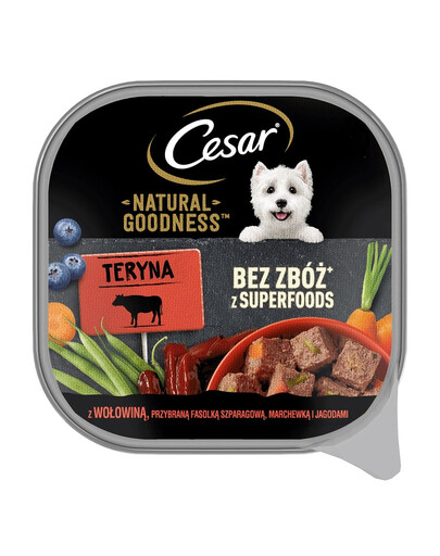 CESAR Natural Goodness 100 g paplāte ar liellopa gaļu, ar zaļajām pupiņām, burkāniem un ogām