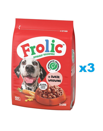 FROLIC Naturally Irresistible 3x2,6 kg daļēji mitra suņu barība ar svaigu liellopu gaļu