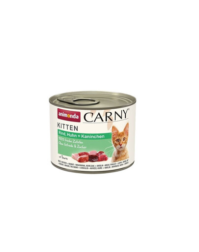 ANIMONDA Carny Kitten Beef&Chicken&Rabbit 200 g liellopu gaļa, vistas gaļa un truša gaļa kaķēniem