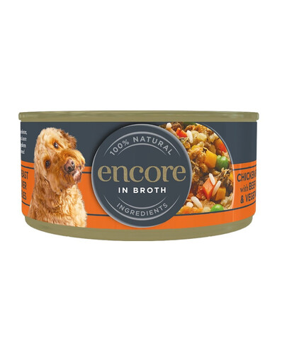 ENCORE Dog vistas gaļa ar liellopa aknām un dārzeņiem buljonā suņiem 12x156g