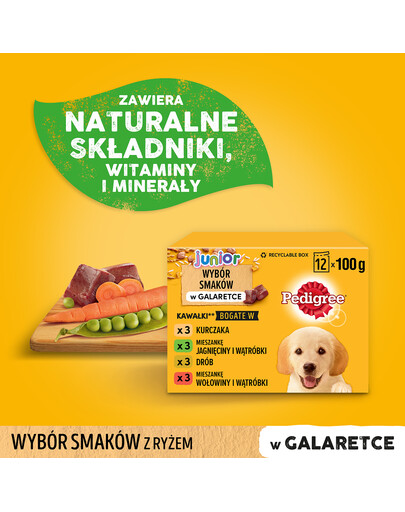 PEDIGREE konservai šuniukams su jautiena, vištiena, ėriena ir paukštiena 12x100g