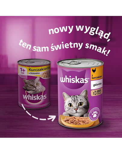 WHISKAS Adult bundža 400 g - mitra pilnvērtīga barība pieaugušiem kaķiem, gabaliņi ar vistas gaļu želejā