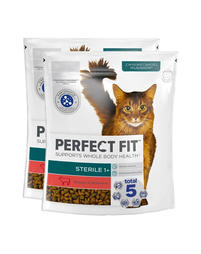 PERFECT FIT (Sterile 1+) 2x750g Liellopu gaļa bagāta sausā barība kaķiem pēc sterilizācijas