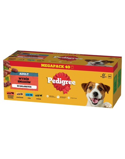 PEDIGREE Adult Izvēle garšu želejā 40x100g ar liellopu gaļu, vistu, zivīm, mājputnu gaļu.