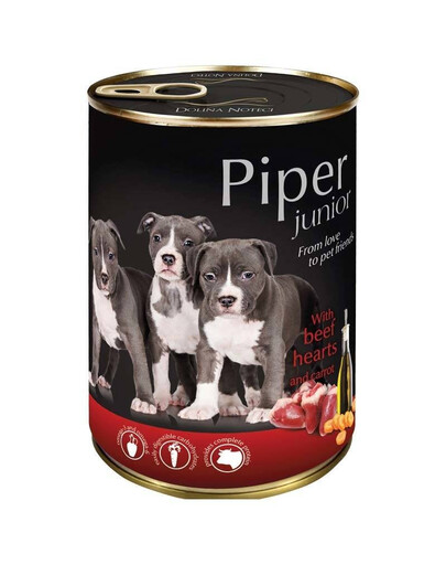 PIPER Junior Liellopa sirdis un burkāni kucēniem 400 g