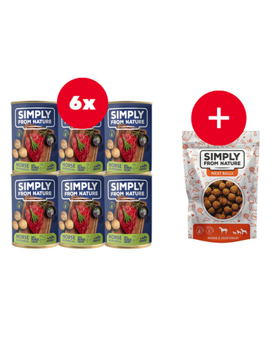 SIMPLY FROM NATURE Wet Dog Food Horsemeat with Potatoes 6 x 400 g + BEZMAKSAS našķi