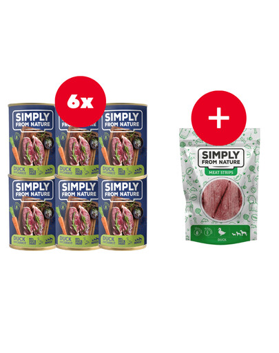 SIMPLY FROM NATURE Mitrā barība suņiem Pīle ar burkāniem 6 x 400 g + BEZMAKSAS našķi