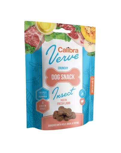 CALIBRA Dog Verve Crunchy Snack Insect&Fresh Lamb 150 g Bez graudaugu kārumi ar kukaiņiem un jēra gaļu