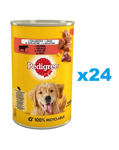 PEDIGREE Adult konservu kārba 24x400g pilnvērtīga mitrā barība pieaugušiem suņiem ar liellopu gaļu želejā