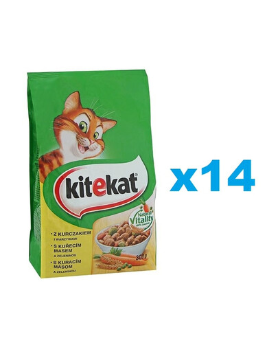 KITEKAT sausa kaķu barība ar vistu un dārzeņiem 14x300g