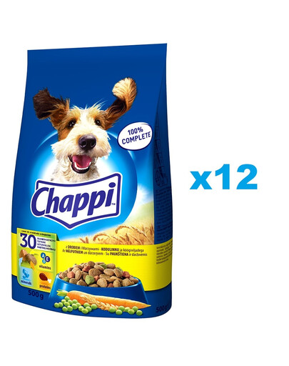 CHAPPI 12x500 g - sausā suņu barība ar mājputnu gaļu un dārzeņiem