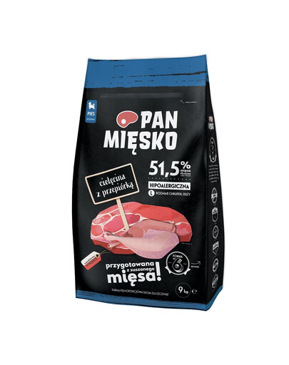 PAN MIĘSKO Teļa gaļa un paipalas lielām šķirnēm 9 kg