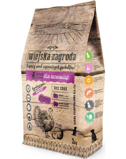 WIEJSKA ZAGRODA Barība kucēniem ar tītara gaļu un āboliem 2 kg