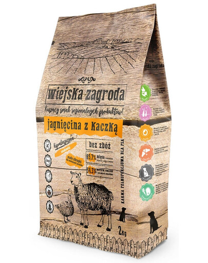 WIEJSKA ZAGRODA Barība mazu un vidēji lielu šķirņu suņiem ar jēra un pīles gaļu, 2 kg