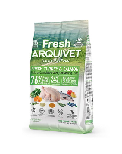 ARQUIVET Fresh Puppy Junior pusmīkstā barība kucēniem ar tītaru un lasi 2,5 kg