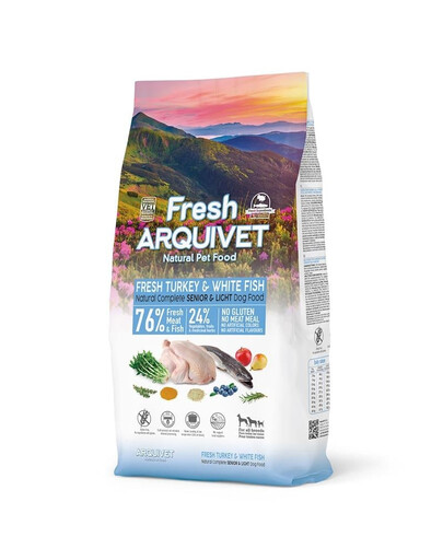 ARQUIVET Fresh Senior Light Pusmīksts senioru ēdiens ar tītaru un balto zivju piedevu 10 kg
