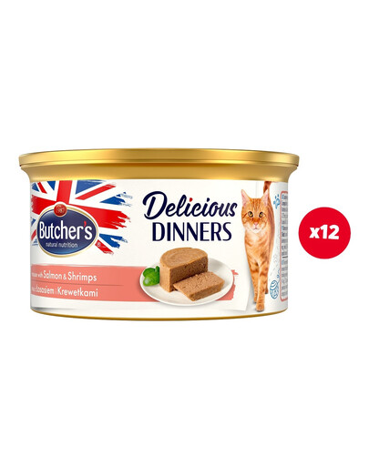 BUTCHER'S Classic Delicious Dinners z łososiem i krewetkami mus 12 x 85 g
