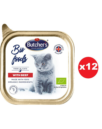 BUTCHER'S BIO foods wołowina 12x85 g pasztet dla kota