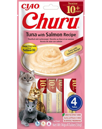 INABA Churu Cat Senior Tuna with Salmon 4x14g pastaigu kārums vecākiem kaķiem ar tunci un lasi