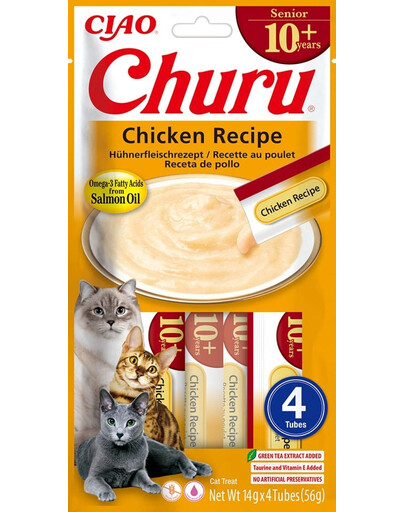 INABA Churu Cat Senior Chicken 4x14g krēmveida vistas gaļas garšas kārums vecākiem kaķiem