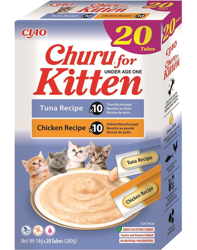 INABA Churu Cat Kitten 20x14g tunča un vistas krēma kārums kaķēniem