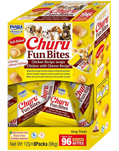 INABA Dog Churu Fun Bites Vistas gaļa ar sieru 8x12g vistas gaļas un siera apvalki suņiem