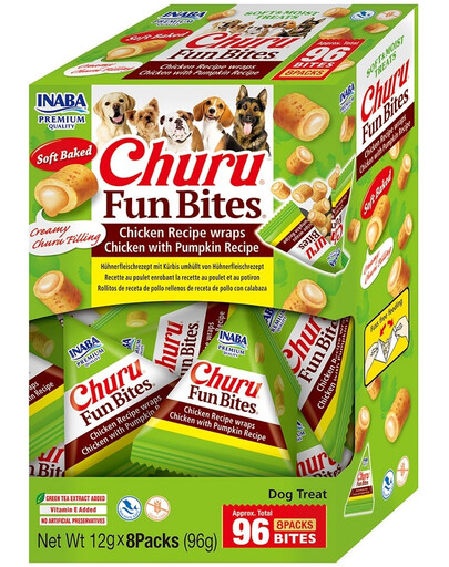 INABA Dog Churu Fun Bites Chicken with Pumpkin 8x12g vistas gaļas un ķirbju apvalki suņiem