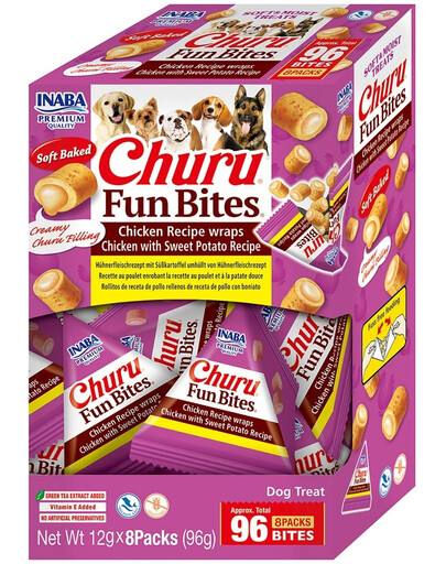 INABA Dog Churu Fun Bites Chicken with Sweet Potato 8x12g vistas gaļas un saldo kartupeļu apvalciņi suņiem