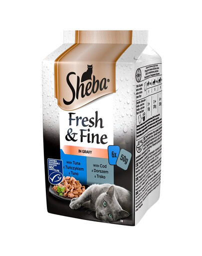 saszetka 6x50g Fresh & Fine - mokra karma dla kotów w sosie (z łososiem, z tuńczykiem, z dorszem)