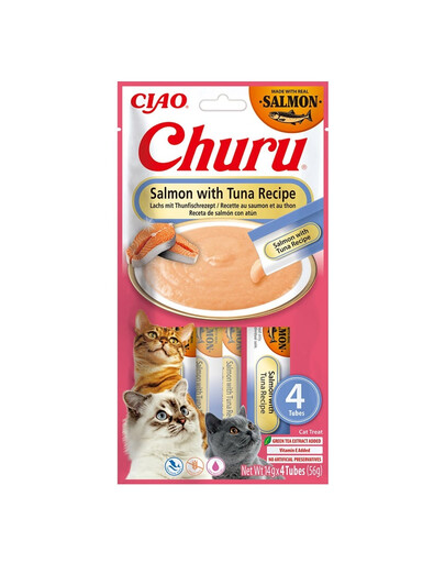 INABA Churu Cat Salmon with Tuna 4x14g krēmveida kārums kaķiem ar laša un tunča garšu