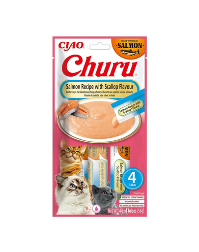 INABA Churu Cat Salmon with Scallop 4x14g krēmveida kaķu kārums ar laša un ķemmīšgliemežu garšu