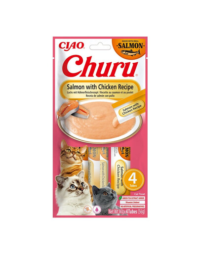 INABA Churu Cat Salmon with Chicken 4x14g krēmveida kārums kaķiem ar laša un vistas garšu