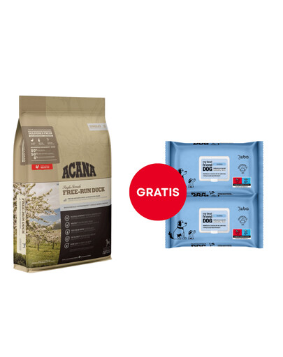 ACANA Singles Free-Run Duck 6 kg + LUBA My best friend Nawilżane chusteczki do oczyszczania i ochrony skóry oraz sierści 60 szt. GRATIS