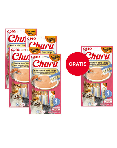 INABA Churu Cat Salmon with Tuna 4x14g krēma kārums kaķiem ar laša un tunča garšu (4+1 FREE)
