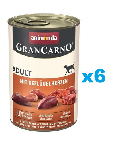 ANIMONDA Gran Carno Adult with Poultry hearts 6x400 g z sercami drobiowymi dla dorosłych psów