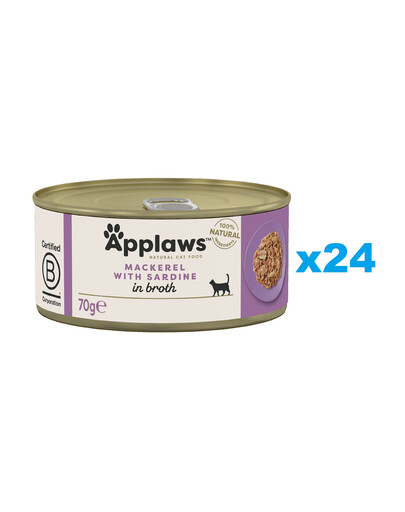 APPLAWS Cat Adult Mackerel with Sardine in Broth makrela i sardynka w bulionie 24x70 g
