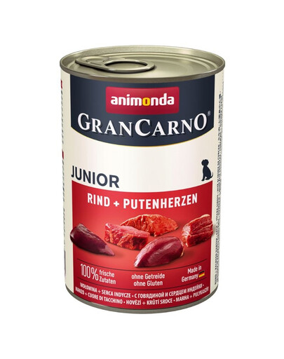 Grancarno puszka 0.4 kg junior wołowina / serca indycze